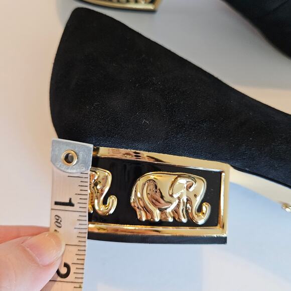 Nina Originals Black Velvet Pumps Gold Elephant Heel Detail Women's 9 Party Glam - Picture 12 of 12